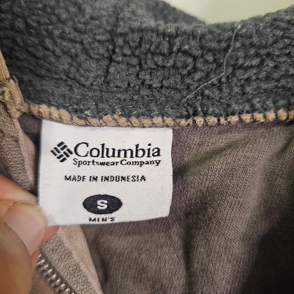 Columbia Mens Sherpa Lined Hood Full Zip Sweatshirt Tan Brown Small Work Wear - Picture 4 of 10